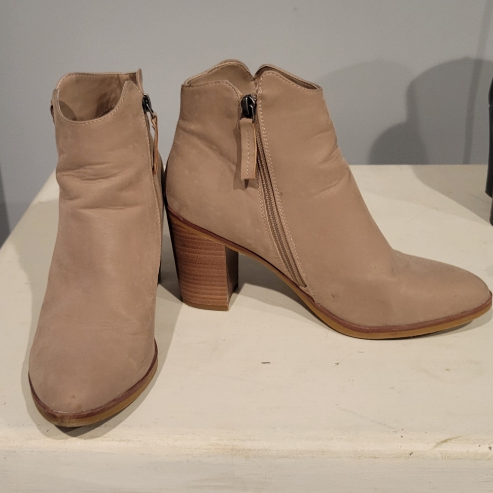 Tan Faux Suede Heeled Booties